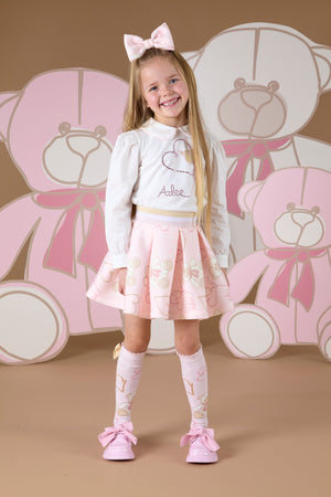 AW24 ADee STAR Baby Pink Teddy Print Skirt Set