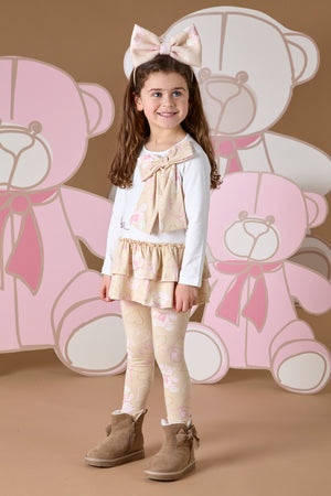 AW24 ADee SUMMER Beige Teddy Print Bow Legging Set