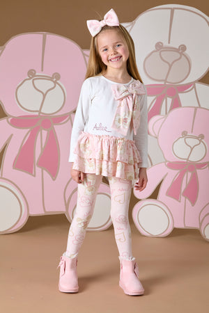 AW24 ADee SUMMER Baby Pink Teddy Print Bow Legging Set