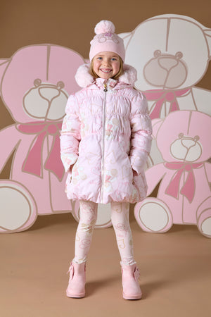 AW24 ADee STELLA Baby Pink Faux Fur Hooded Teddy Print Jacket