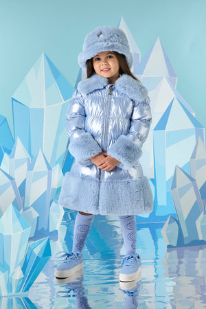 AW24 ADee SARAH Iced Blue Faux Fur Trim Jacket