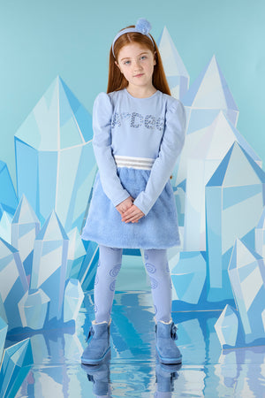 AW24 ADee PRINNY Iced Blue Faux Fur Skirt Set