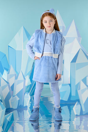 AW24 ADee PHEONIX & PRINNY Iced Blue Faux Fur Three Piece Gilet & Skirt Set