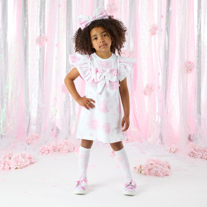 SS25 ADee CALI White & Pink Floral Print Bow Frill Dress