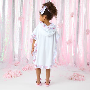 SS25 ADee BUBBLES White & Pink Hydrangea Print Bow Frill Poncho