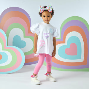 SS25 ADee ELLA White & Pink Hearts Leggings Set