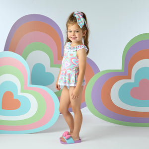 SS25 ADee OCEANA Multicoloured Heart Print Frill Swimsuit