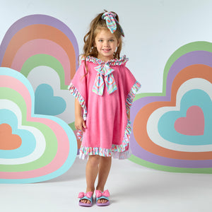 SS25 ADee BUBBLES Multicoloured Heart Print Bow Frill Poncho