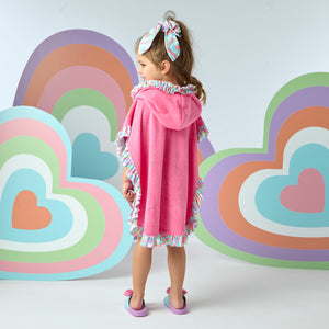 SS25 ADee BUBBLES Multicoloured Heart Print Bow Frill Poncho