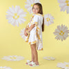 SS25 ADee BUBBLES White & Yellow Daisy Print Bow Frill Poncho