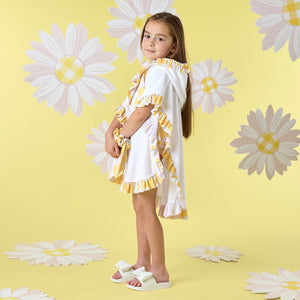 SS25 ADee BUBBLES White & Yellow Daisy Print Bow Frill Poncho