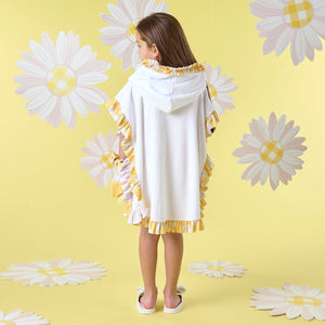 SS25 ADee BUBBLES White & Yellow Daisy Print Bow Frill Poncho