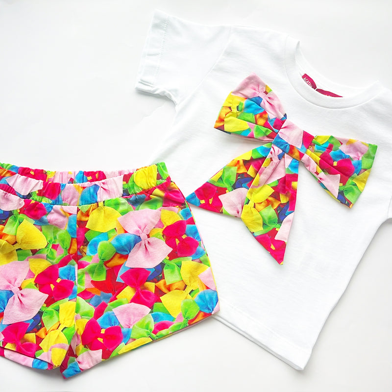 SS25 Agatha Ruiz De La Prada Junior White Multicoloured Bows Shorts Set