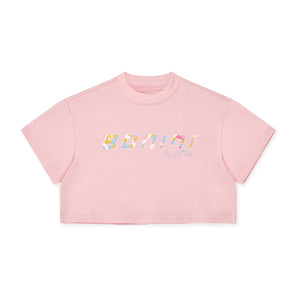 SS25 Bonini SHINE Pink Multicoloured Swirl Logo Crop T-Shirt