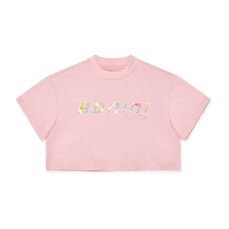 SS25 Bonini SHINE Pink Multicoloured Swirl Logo Crop T-Shirt