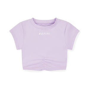 SS25 Bonini ASPIRE Lilac & White Logo Short Sleeve Ruched Top