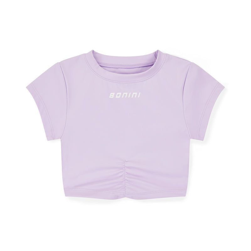 SS25 Bonini ASPIRE Lilac & White Logo Short Sleeve Ruched Top