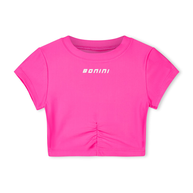 SS25 Bonini ASPIRE Hot Pink & White Logo Short Sleeve Ruched Top