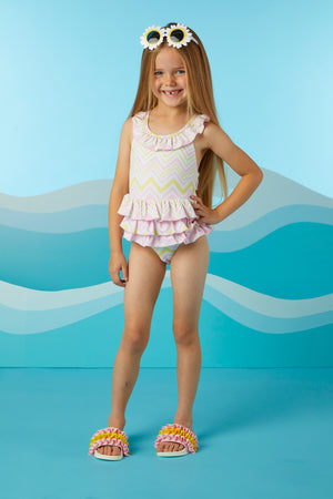 SS24 ADee ARIEL Bright White Chevron Print Swimsuit