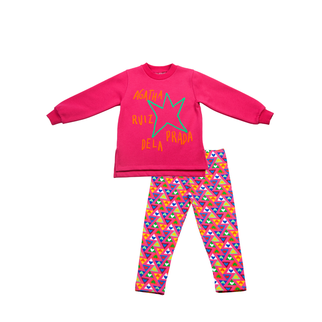 AW24 Agatha Ruiz De La Prada Pink Multicoloured Heart Triangles Logo Legging Set