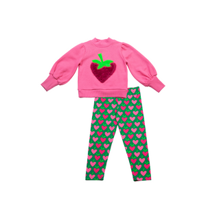 AW24 Agatha Ruiz De La Prada Pink & Green Faux Fur Strawberry Pattern Legging Set