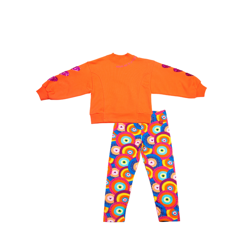 AW24 Agatha Ruiz De La Prada Orange Multicoloured Circle Hearts Legging Set