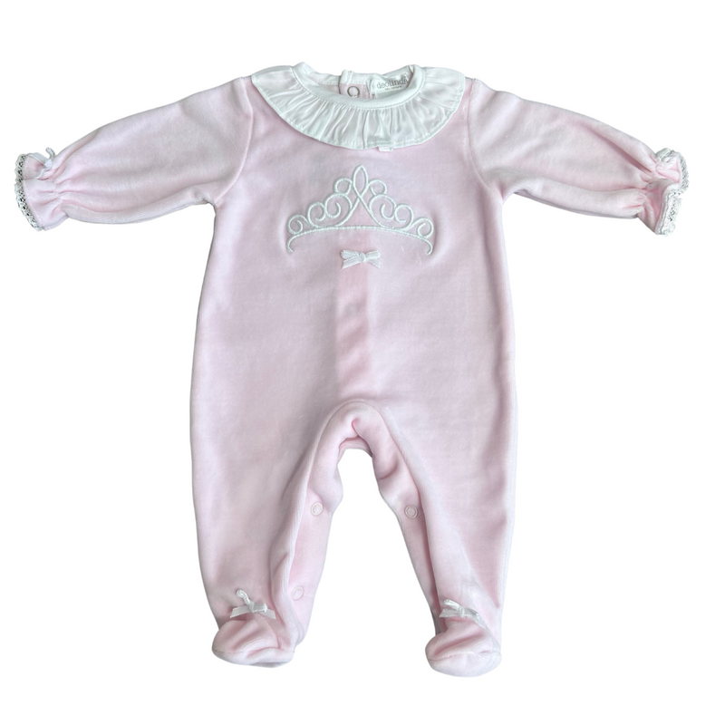 AW24 Deolinda Pink & White Tiara Frill Bow Babygrow