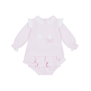 AW24 Deolinda Pink & White Animal Bow Frill Jam Pant Set