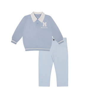 AW24 Mitch & Son ANDRE & ARDEN Pale Blue Knitted Polo Top & Twill Trouser Set