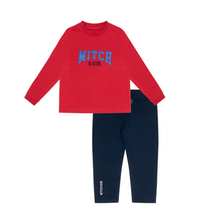 AW24 Mitch & Son BRODY & BYRON Navy Blue & Red Long Sleeve Top & Twill Trouser Set