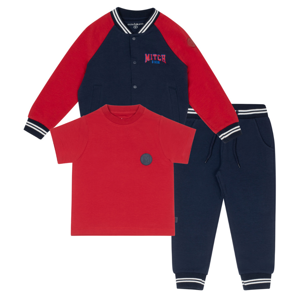 AW24 Mitch & Son BONZO & BERT Navy Blue & Red Three Piece Logo Badge Zipper Tracksuit