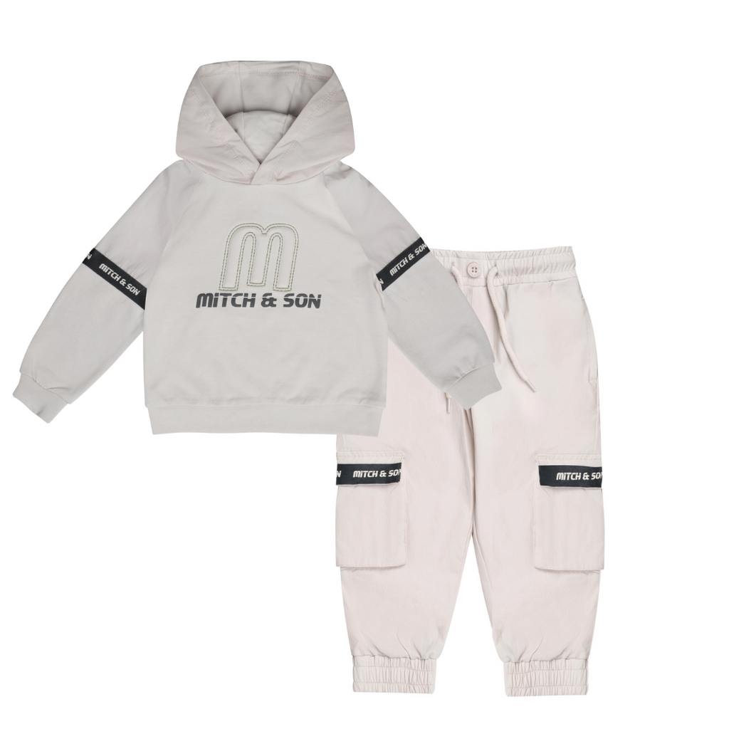 AW24 Mitch & Son Junior CAMDEN & CHARLES Stone Grey Logo Sweatshirt Hoody & Cargo Jogger Set