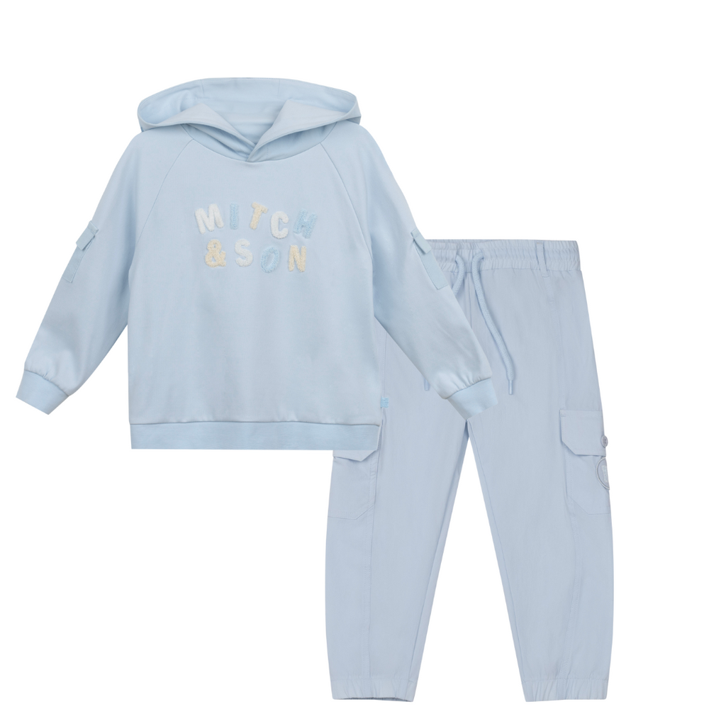 AW24 Mitch & Son ASCOT & ANTON Pale Blue Logo Hoody & Cargo Trouser Set