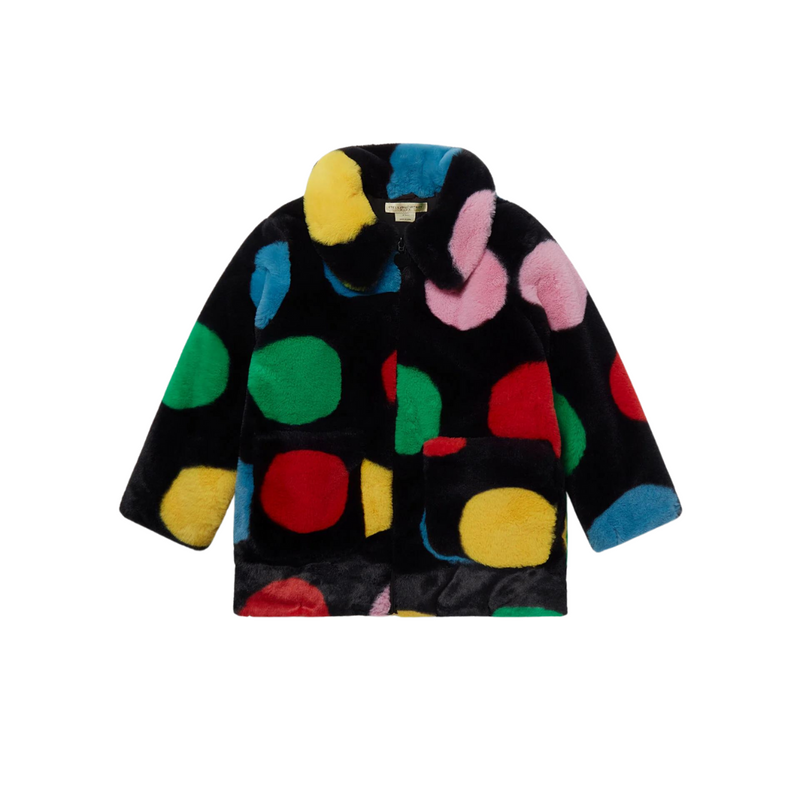 AW24 Stella McCartney Black Multicoloured Polka Dot Faux Fur Coat