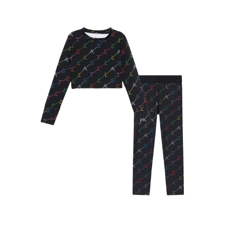 AW24 Stella McCartney Black Multicoloured Logo Crop Top & Legging Set