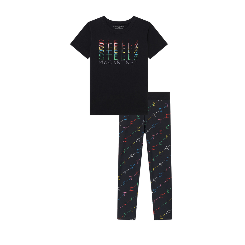 AW24 Stella McCartney Black Multicoloured Logo T-Shirt & Legging Set