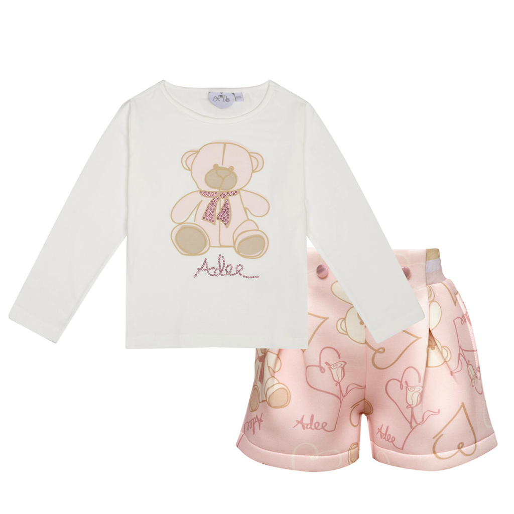 AW24 ADee SUZI & STEVIE Snow White & Baby Pink Teddy Print Short Set