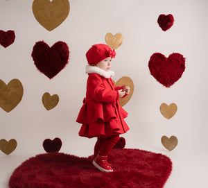 AW24 Little A HARPER Red Felt Coat & Beret Set