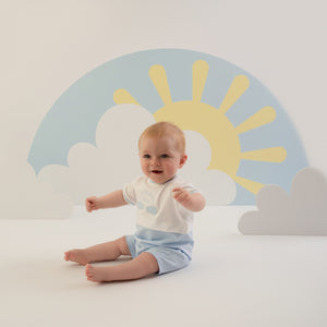 SS25 Mitch & Son Mini EWAN White & Blue Rainbow Logo Romper