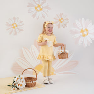 SS25 Little A BONNIE Yellow & White Daisy Print Frill Leggings Set