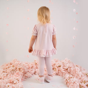 SS25 Little A AMBER Pink Bow Seersucker Frill Leggings Set