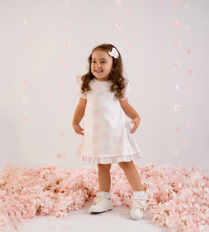 SS25 Little A AMY White & Pink Bunny Logo Frill Dress With Knickers