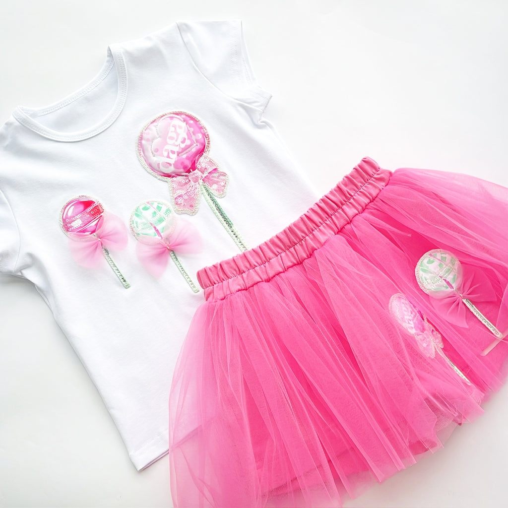 SS25 Daga Pink White & Green Lollipop Skort Set