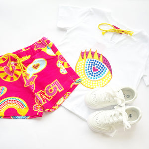 SS25 Agatha Ruiz De La Prada Junior Pink & White Multicoloured Eye Shorts Set