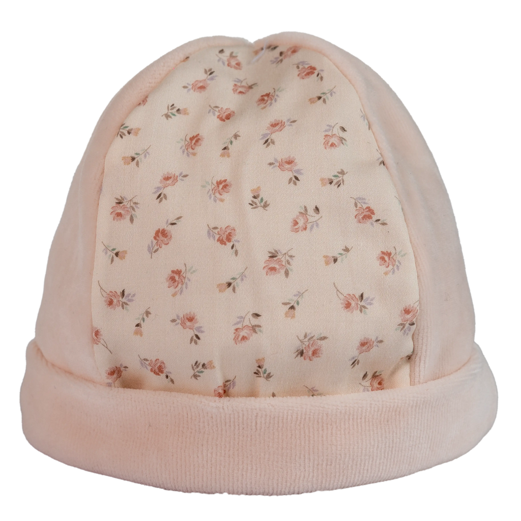 AW24 Baby Gi Peach Pink Velour Floral Hat