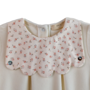 AW24 Baby Gi Ivory Velour Floral Scallop Babygrow