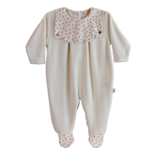 AW24 Baby Gi Ivory Velour Floral Scallop Babygrow