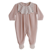 AW24 Baby Gi Peach Pink Velour Floral Scallop Babygrow