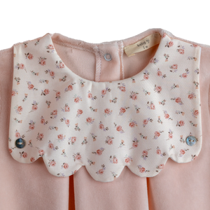 AW24 Baby Gi Peach Pink Velour Floral Scallop Babygrow