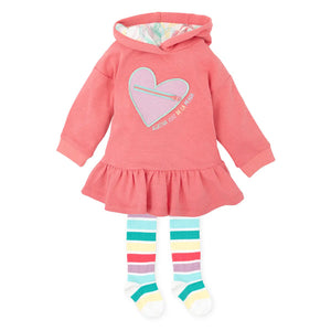 AW24 Agatha Ruiz De La Prada Pink Heart Zip Dress With Tights